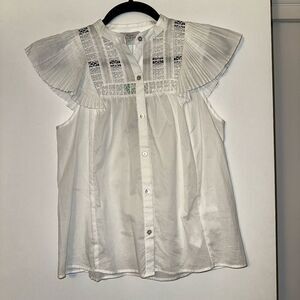 Rails Louella Button Top Pleated Sleeves Beach White XS NWT